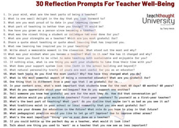 Reflection Prompts For Teacher Well Being