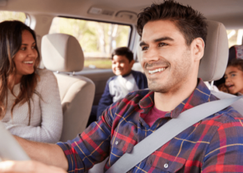 family driving in car